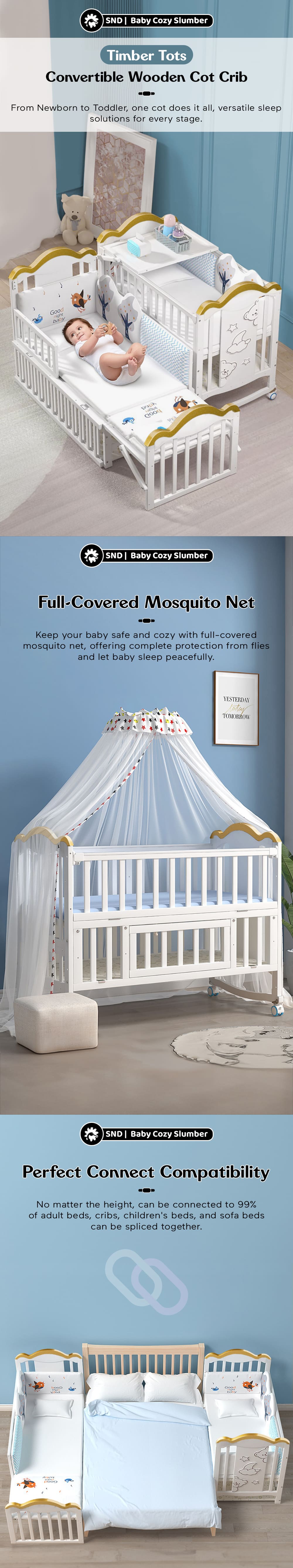 Convertable Baby Wooden Cot