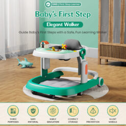 StarAndDaisy The Elegant Walker for Toddlers with Two Level Height Adjustment, Breathable Cushioned seat with Anti-O-Leg Design, Foot Cushion, Foldable Baby Walker with Toy Tray (Multicolored Green)