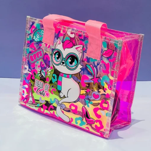 Holographic Hand Bag for Shopping, Waterproof Colorful Transparent Tote Shoulder Bags for Travel - Assorted Print