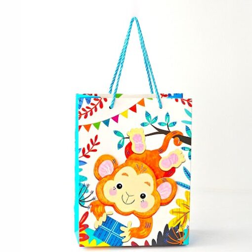 3D Paper Bag Jungle Theme, Birthday Return Gift Paper Bags, Animal theme paper carry bag, Gifting Bags-Assorted Print