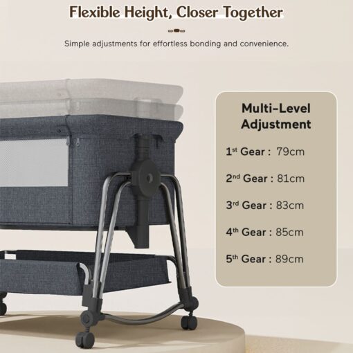 Bedside baby crib with adjustable height levels