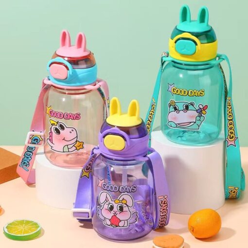 Rabbit Design Portable Water Bottle for Kids with Adjustable Strap for Boys & Girls 600ML - Assorted Print(1pc)