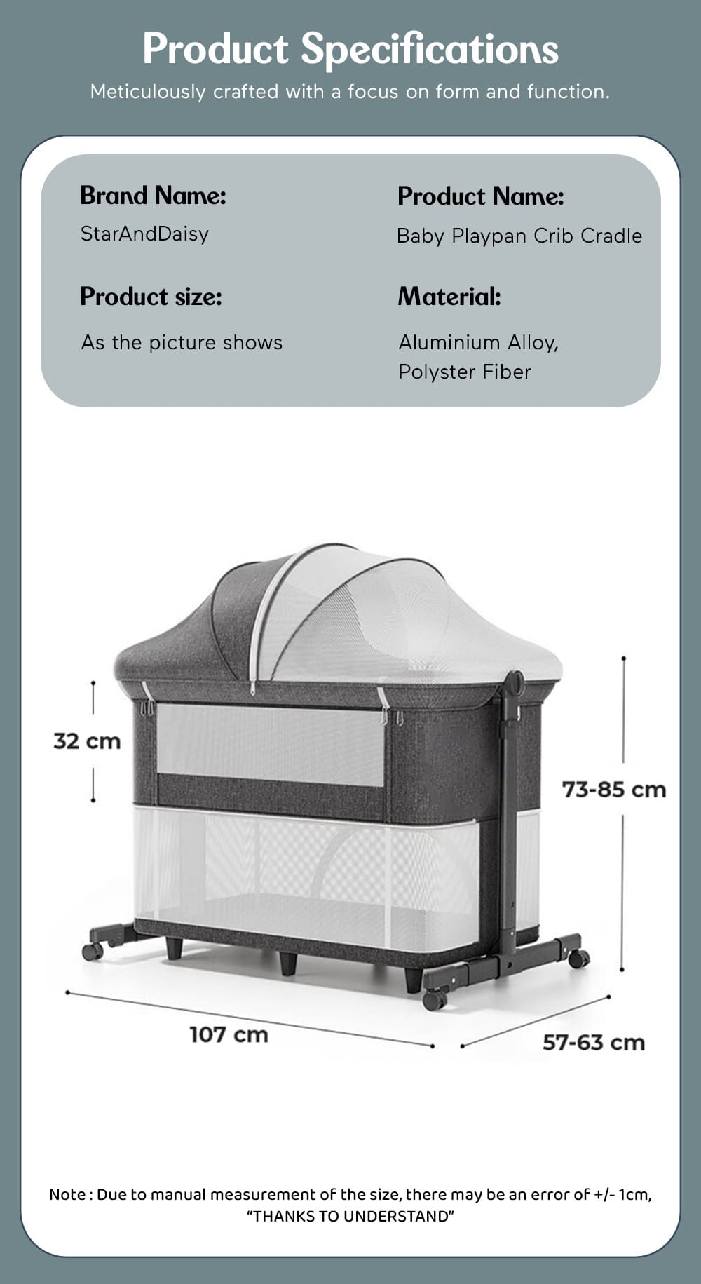 specification of baby playpen crib