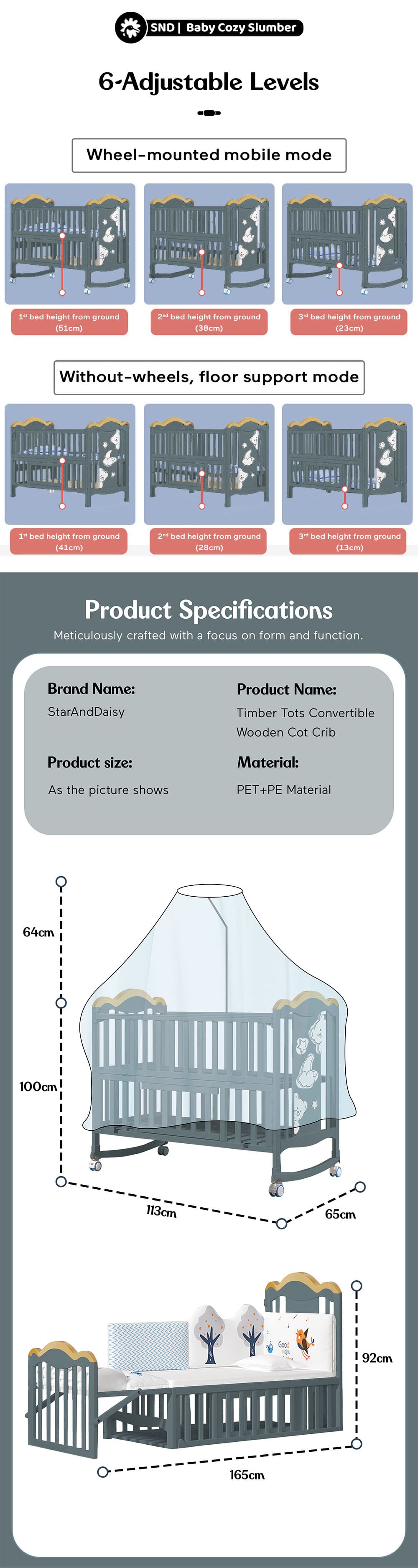 specification of baby Wooden Cot