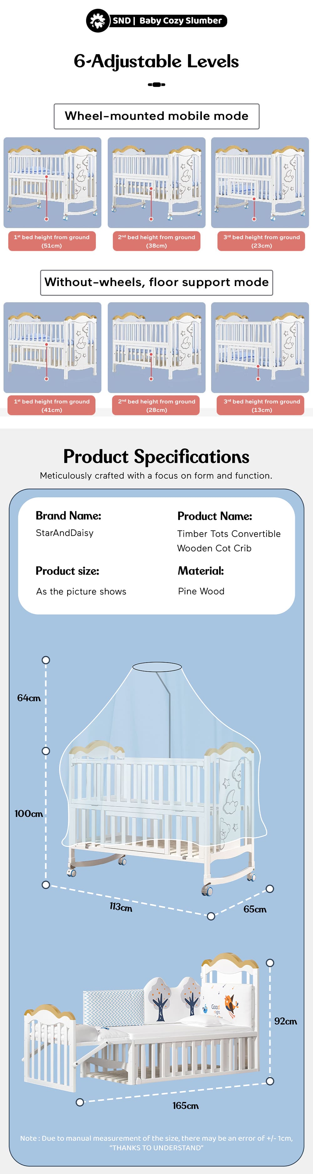 Specification of Baby Wooden Cot-