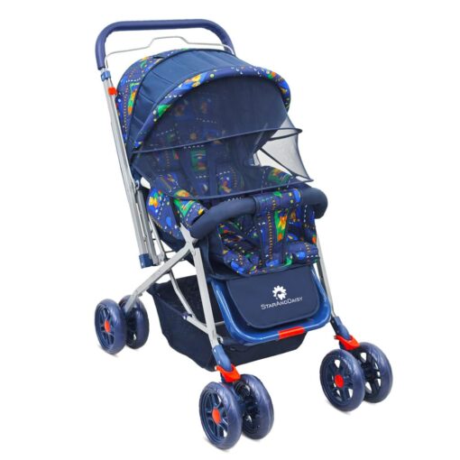 StarAndDaisy Best Stroller for Newborn Baby with Extended Canopy, Mosquito Net, Dual facing Handlebar, & Peek-a-boo Window - Bear Print