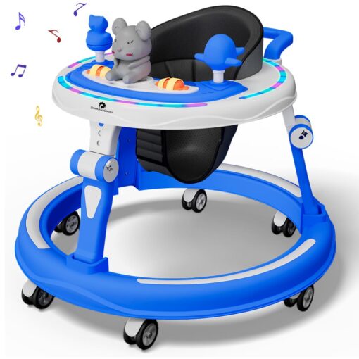 StarAndDaisy Premium Baby Walker with Adjustable Heights, Infants walker with musical Toy Tray - Dark Blue