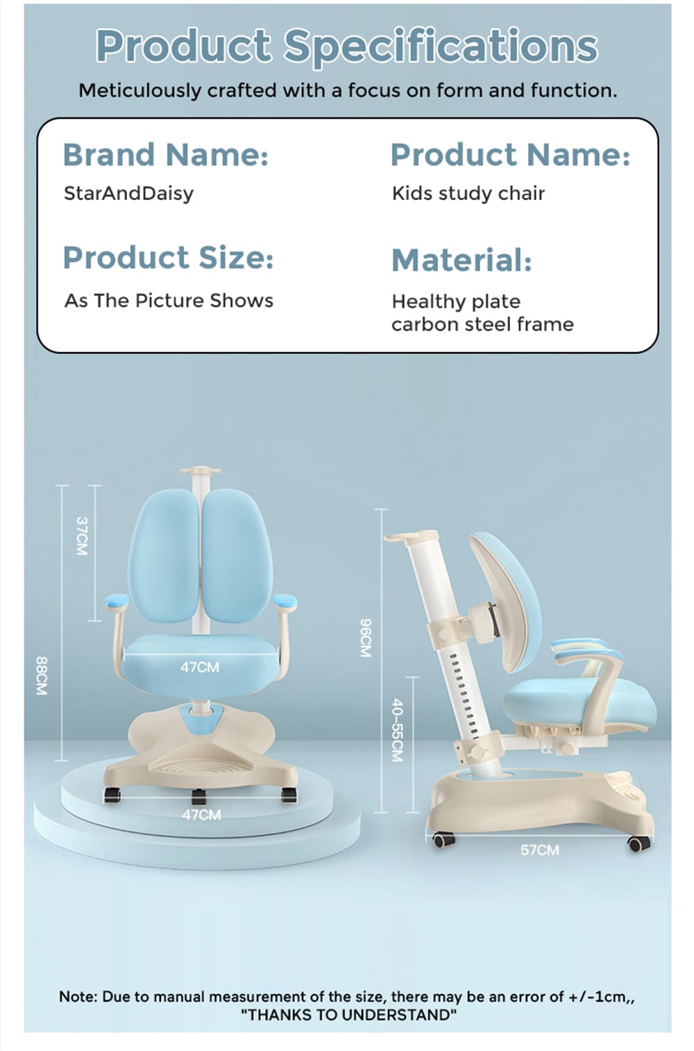 Specification of Double Back Chair for Kids