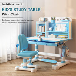 StarAndDaisy Best Study Table for Kids With Chair, Height Adjustable, Smart Storage Area, Book Shelf & Flexible Desk - SQ-006 Blue