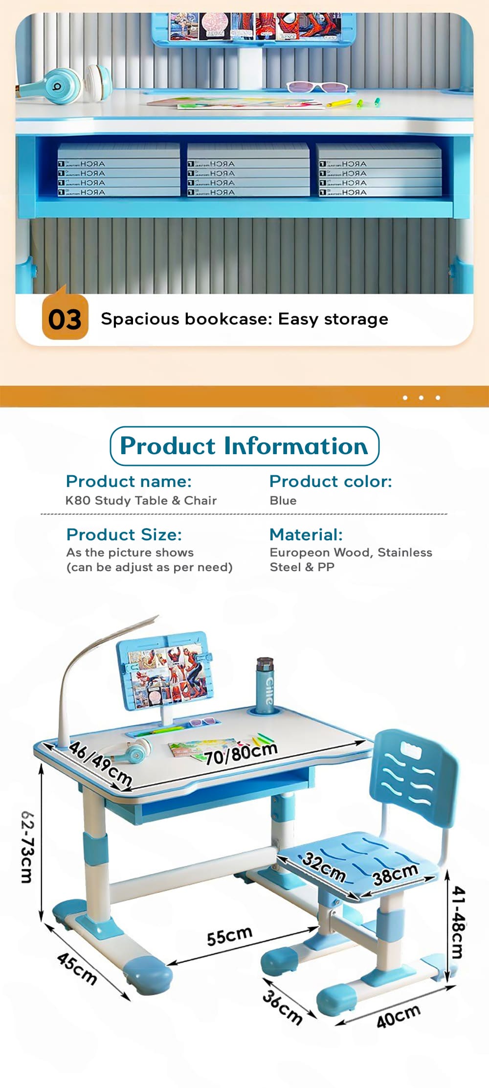 Specification of Kids Stduy Table