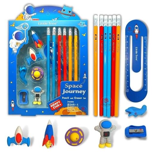 Pencil Eraser Scale Set, kids stationery, All-in-One Pencil Set with Eraser, Sharpener, and Scale-Assorted Print