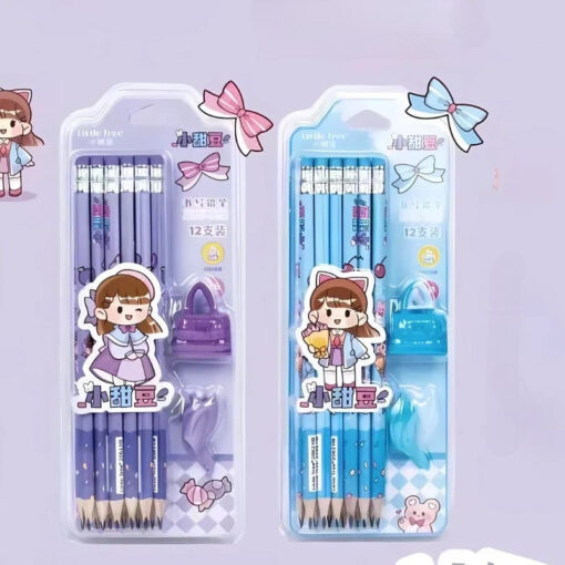 Anime Pencil Set, 12 Pencil Set For Children, Colorful Pencils For Kids, Cartoon Pencil Set-Assorted Colour