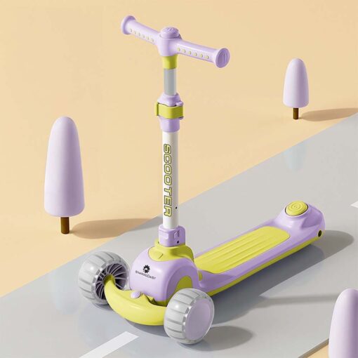 StarAndDaisy Speedie Scooter for Kids with Height Adjustment & Foot Brake, RGB Wheel Lights Kids Scooter - (Purple & Yellow)