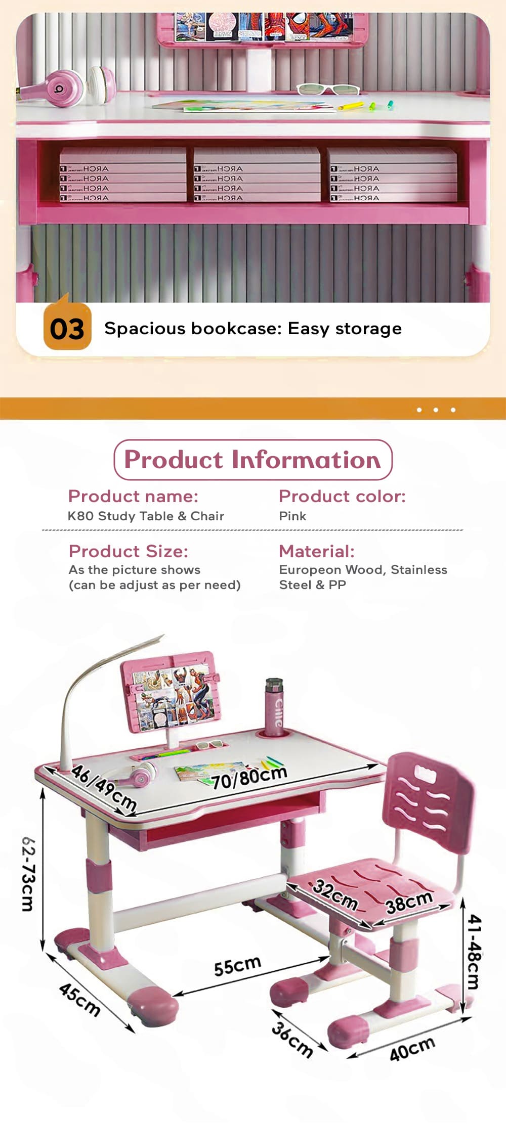 Specification of Kids Stduy Table