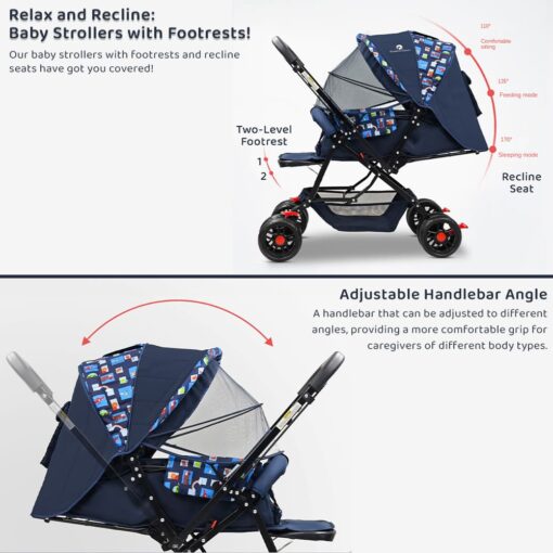 Luxury baby stroller with advanced safety features and storage