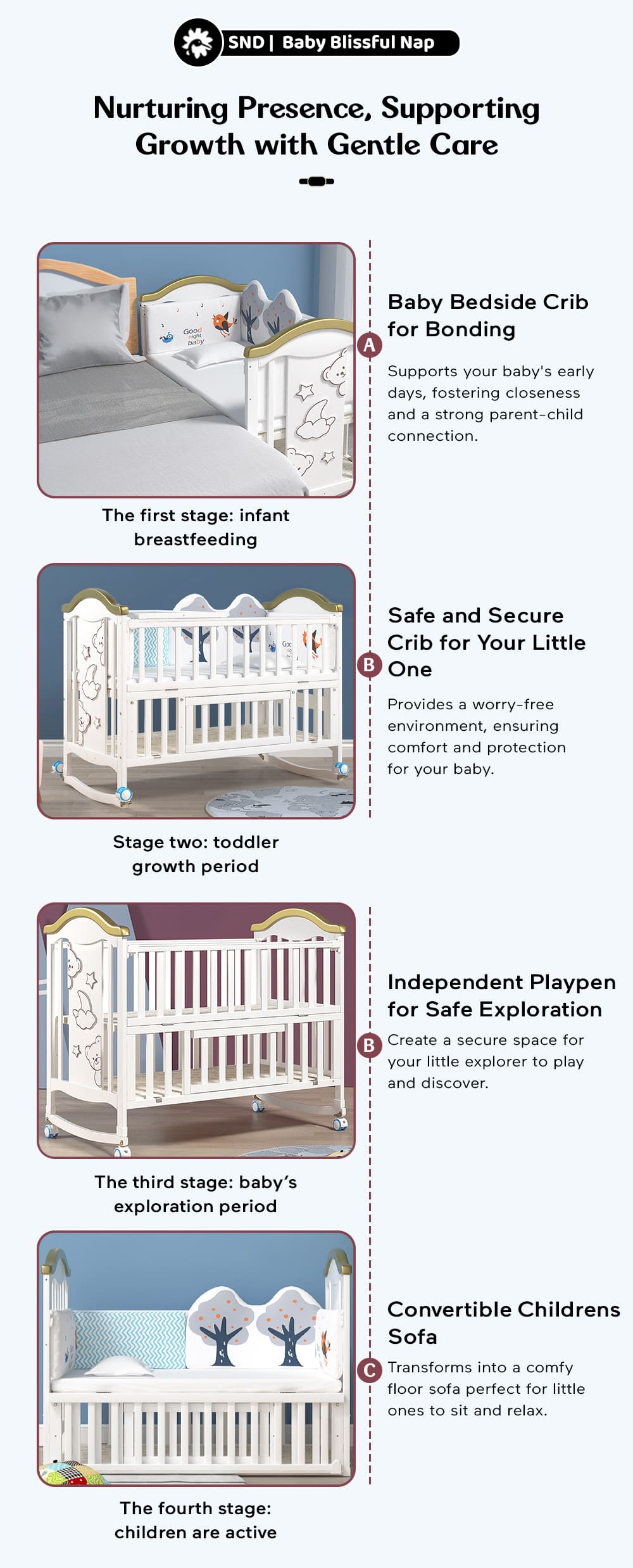 Baby Wooden cot with Mosquito Net