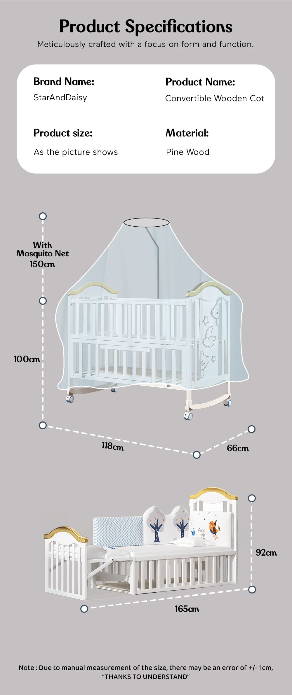 Specification of Wooden Cot