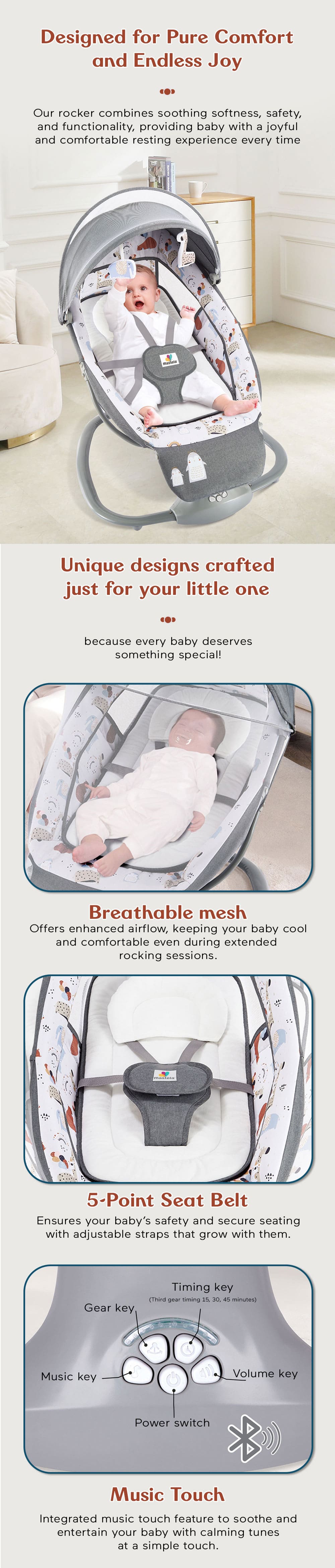 Electric Baby Cradle with One Touch Panel