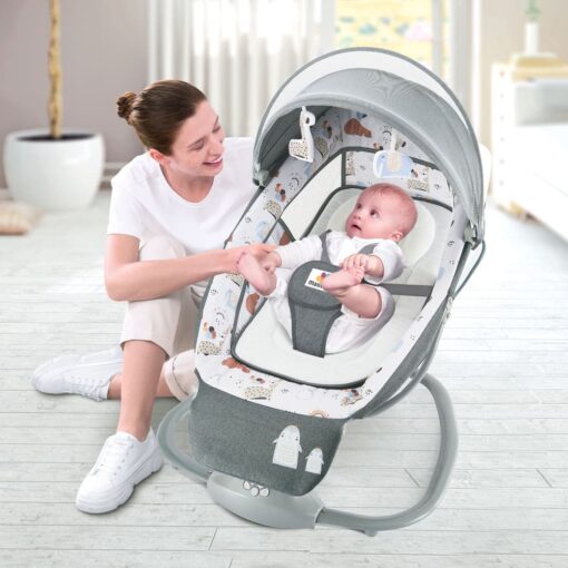 Mastela Electric Baby Bassinet, Multi-functional Baby Bouncer with Mosquito Net, Remote Control, and Musical Touch - Owl Print