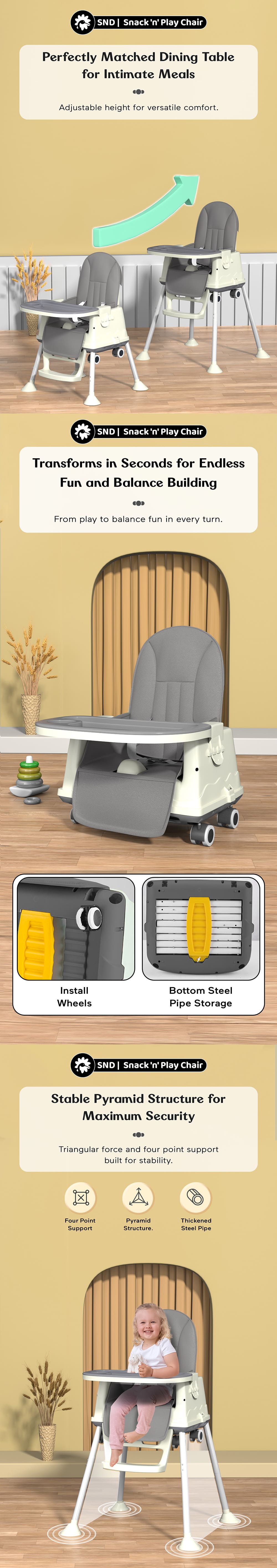 High chair for babies with removable food tray