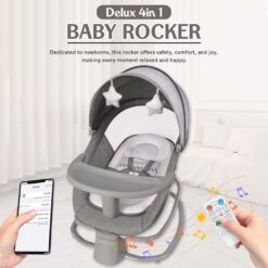 Mastela Delux 4-in-1 Electric Baby Rocker, Electric Baby Swing with Detachable Mosquito Net & Adjustable Backrest, Baby Rocker Suitable for 0 to 3 years - Dark Grey