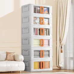 StarAndDaisy Portable Storage Cabinets,  Stackable and Foldable Wardrobe, Double Door Portable Cupboard - 6 Stackable Cuboids 72 Lt (White & Orange)