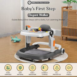 StarAndDaisy Multifunctional Elegant Baby Walker with Height Adjustment. Early Learning Walker with Music Tray - Grey