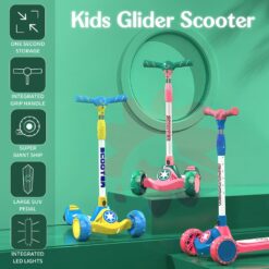 StarAndDaisy Glider Scooter for Kids - 3 Wheel Kids Scooter with Led Lights - Kick Scooter for Baby - Green