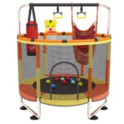 StarAndDaisy Best Kids Trampoline, Trampoline with Protection Net, Pull-Up Handle, Hanging Boxing Bag - Orange & Yellow