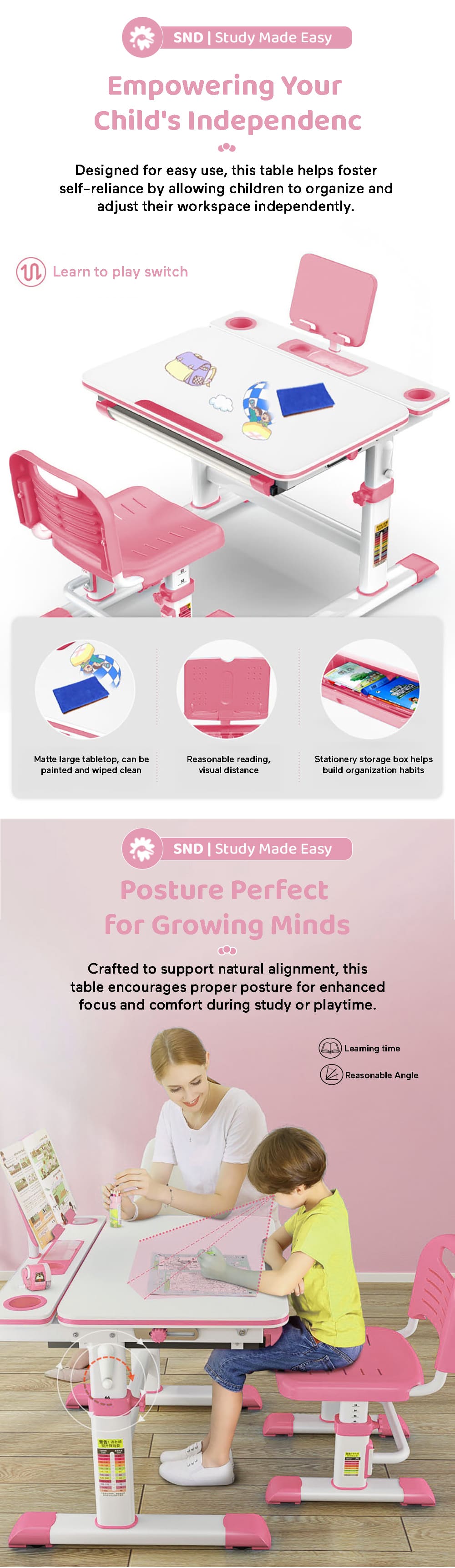 Kids Study Table with Multi Level of Height Adjustment