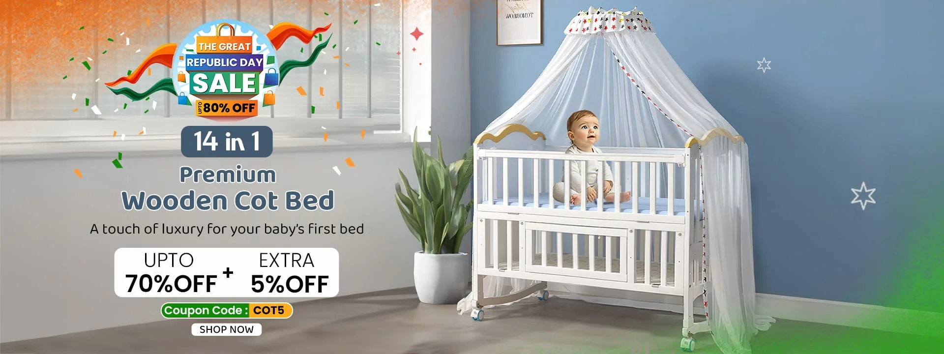 12-in-1 Baby Wooden Cot