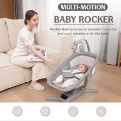 Mastela Automatic Baby Rocker & Bouncer, Multi-functional Electric Swing Rocker for Newborn Baby With LED Panel & Mosquito Net, Toy Bar - Dark Grey