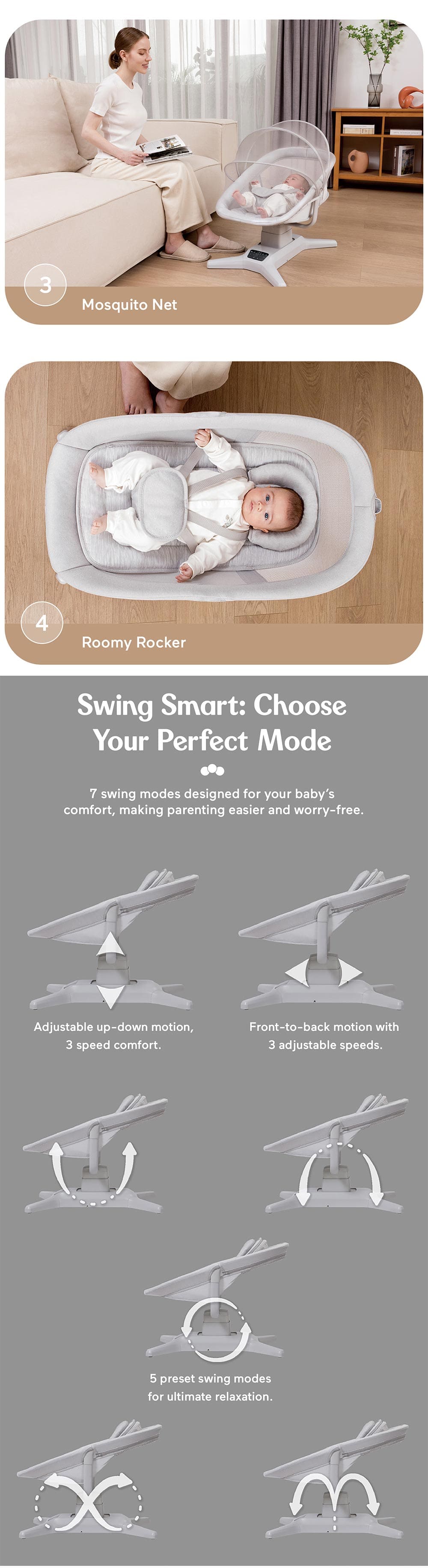 Baby Rocker with 7 Swing Modes