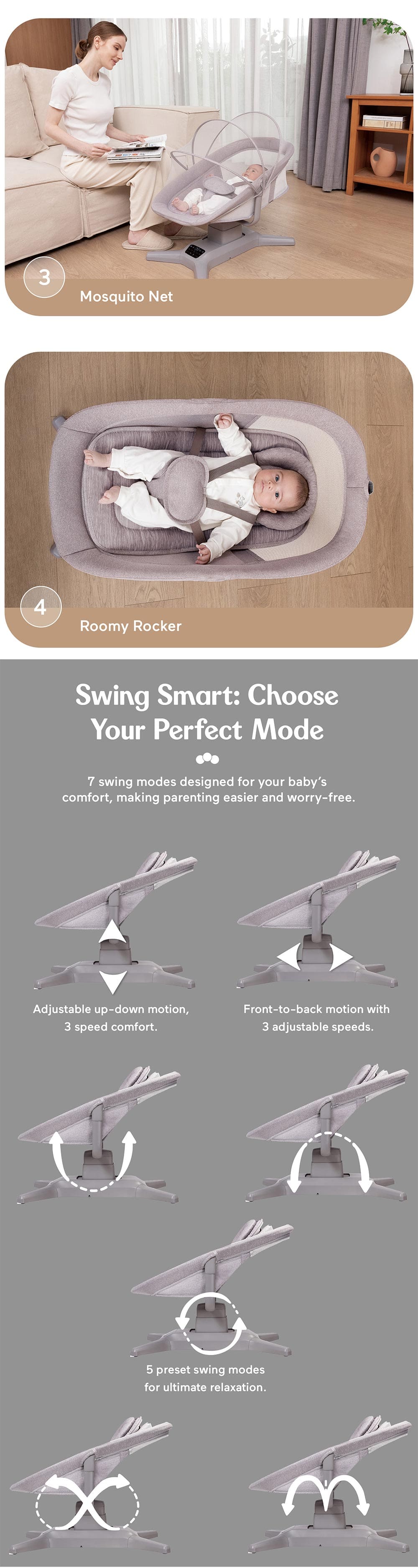 Baby Rocker with 7 Swing Modes