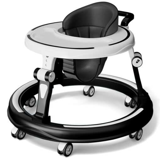 StarAndDaisy Foldable Baby Walker with Height Adjustment & 360° Wheels, Padded Seat for 6-24 Months Babies without Toy Tray - Black