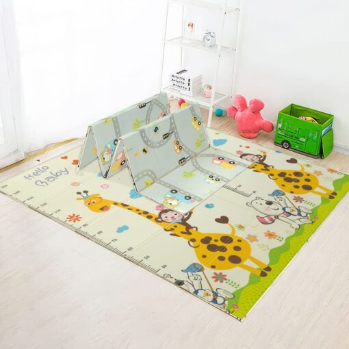 StarAndDaisy Baby Play Mat, Waterproof Foldable Floor Mat Learning & Crawling for Babies - Giraffe+Traffic Print - 20mm