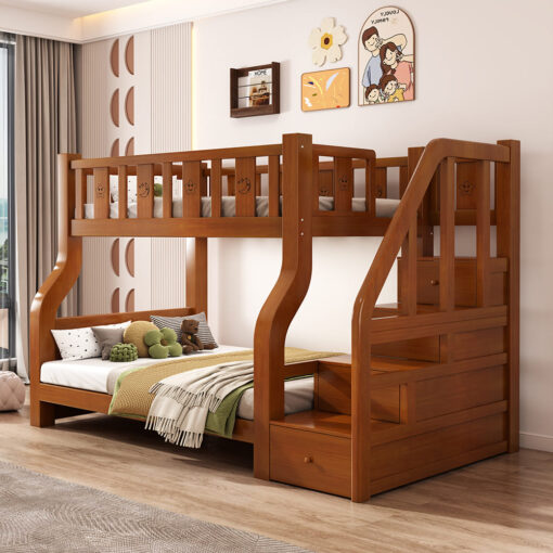 Kids Bunk Bed Brown with Ladder Cabinets - Main