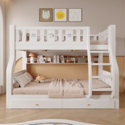 Premium white bunk bed for kids with ladder