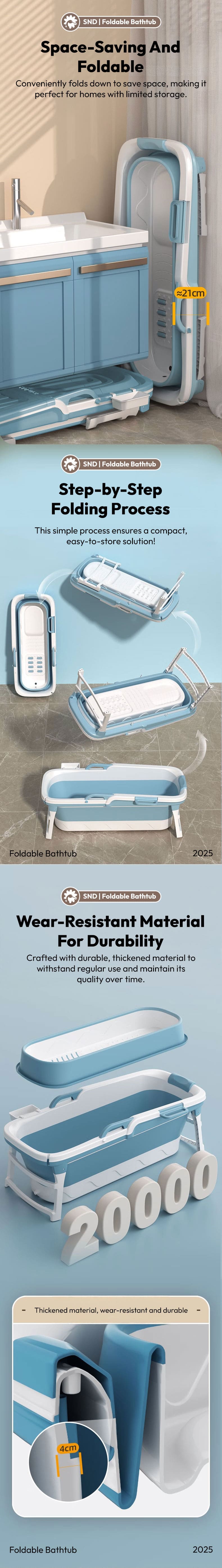 Space-Saving Foldable Bathtub with Non-Slip Design