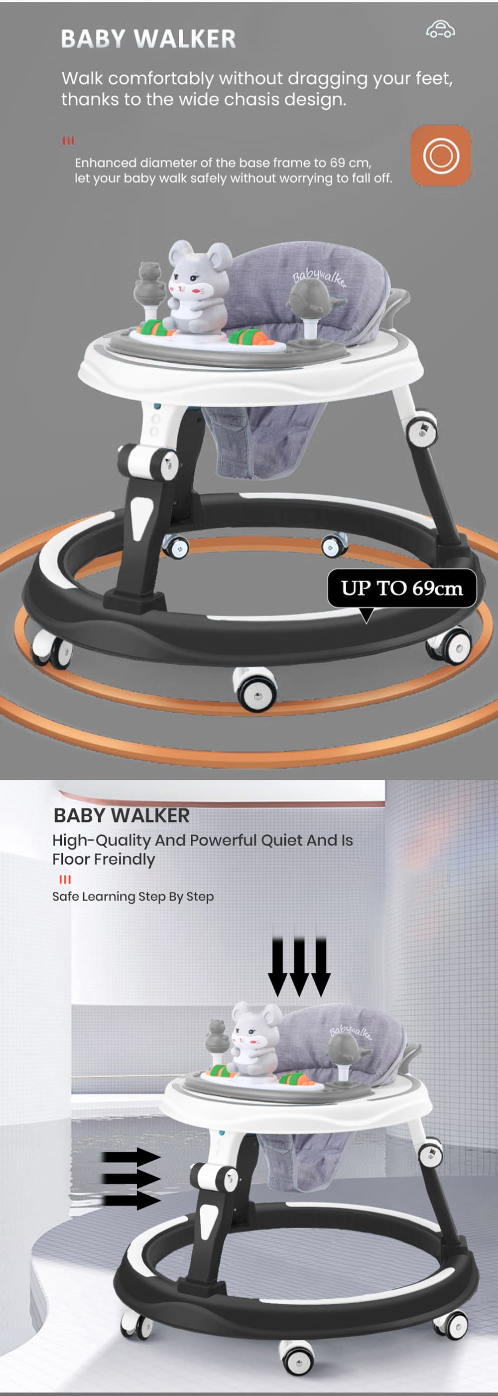 Baby Walker with Detachable Toyr Tray