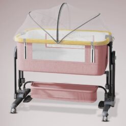 StarAndDaisy Bedside Baby Crib Cradle with 7-Level Height Adjustment, Smart Storage & Breathable Mesh, Convertible Baby Bassinet for Newborns-Pink