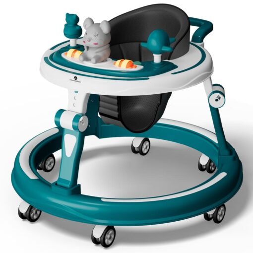 StarAndDaisy Activity Push Walker with Adjustable Heights, Early Education Infant Walker with Toy Tray (Blue)