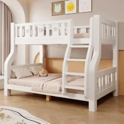 StarAndDaisy Premium White Kids Bunk Bed with Book-Shelf, Double Story Bed for Kids with Bed Guardrail & Ladder