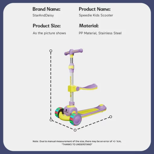 StarAndDaisy 3 Wheel Scooter for Kids with Seat, Height Adjustment & Foot Brake, RGB Wheel Lights Scooter for Kids - (Purple & Yellow) - Image 10