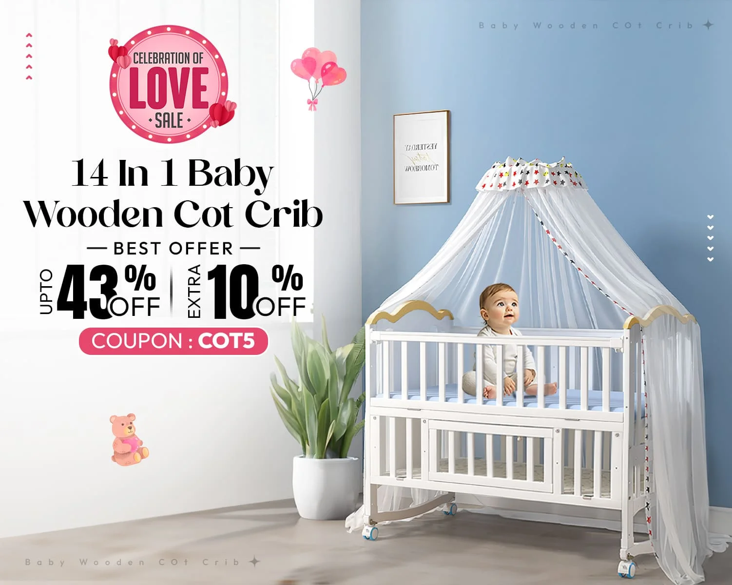 12-in-1 Baby Wooden Cot