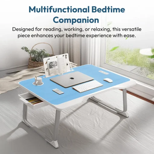 SND Homes 'Bed Buddy' Laptop Desk,Portable Foldable Laptop Bed Tray Table with Drawer,Bed Tray for Eating,Laptop Bed Tray Table for Bed and Sofa (All Blue) - Image 2