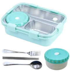 Lunch Box for Kids, Insulated Air Tight Portable Lunch Box with Utensils, Leak Proof Bento Box for children-green