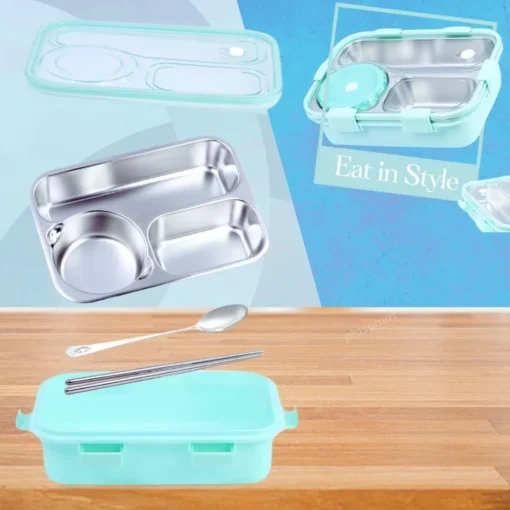 Kids Lunch Box for School, Air Tight Portable Lunch Box with Utensils, Stainless Steel Lunch Box with Containers, Leak Proof Bento Box for Kids- Green - Image 5