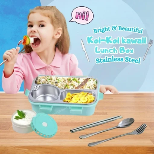 Kids Lunch Box for School, Air Tight Portable Lunch Box with Utensils, Stainless Steel Lunch Box with Containers, Leak Proof Bento Box for Kids- Green - Image 7