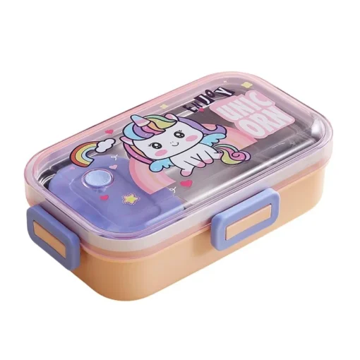 Stainless Steel Lunch Box For kids with Four Side Lock Design, Soup Bowl, One Pair of Tableware, Air Tight School Lunch Box- Bear Print - Image 2